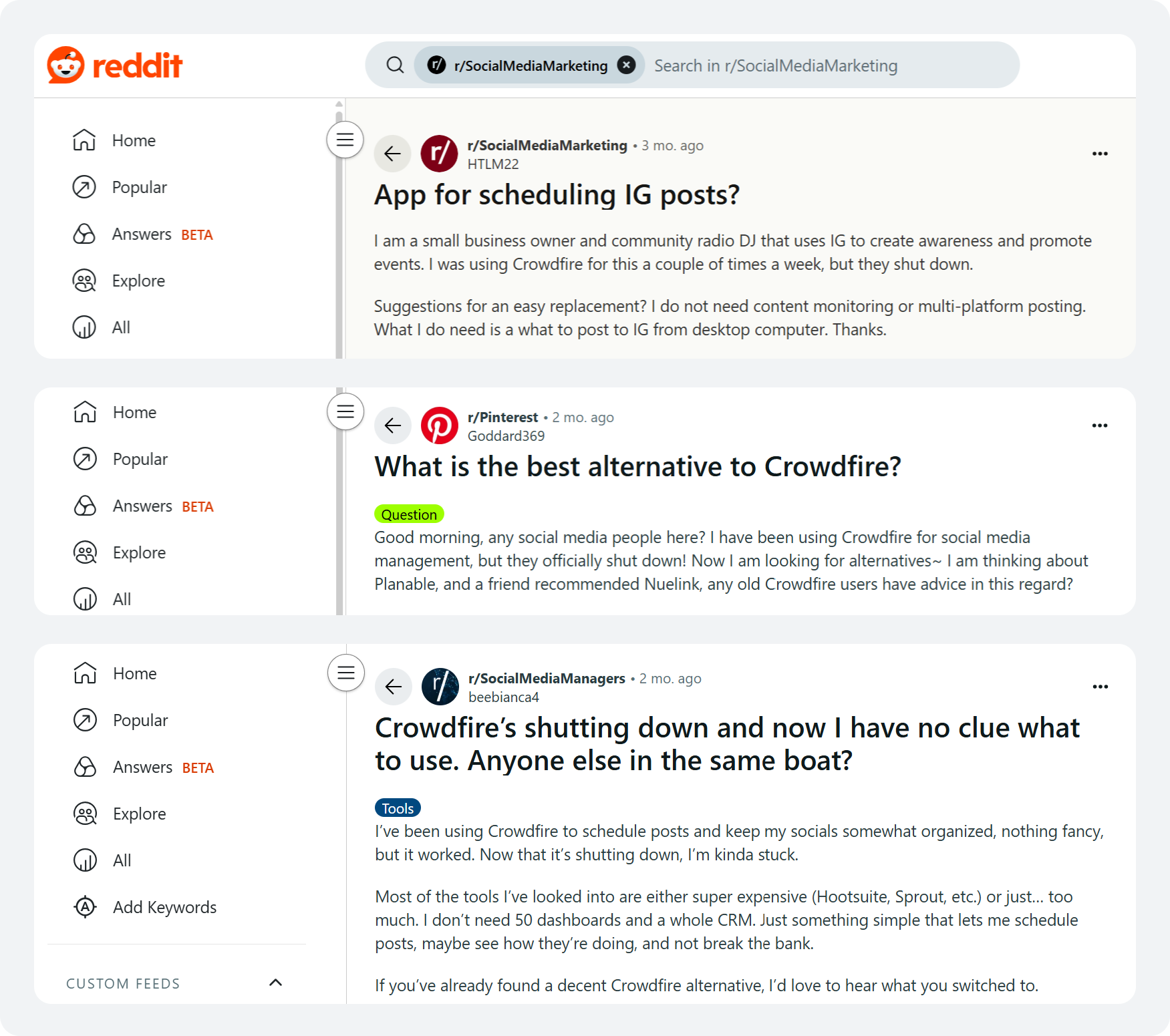 Crowdfire Reddit Threads