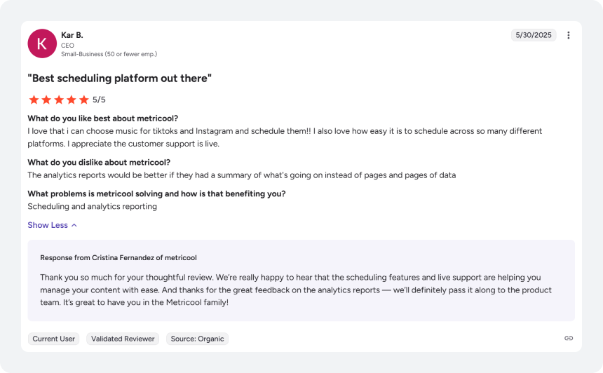 Metricool User Review