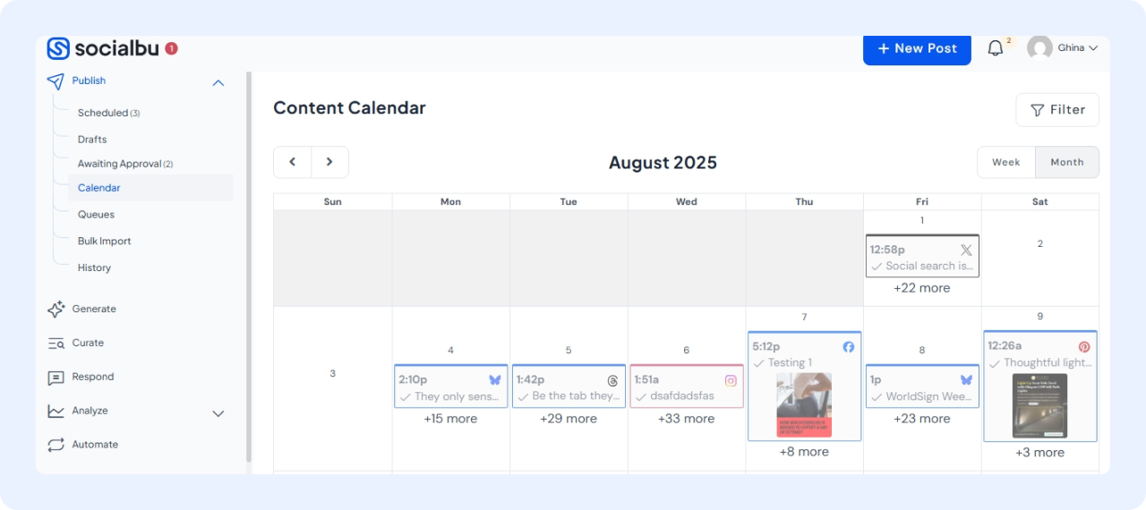 SocialBu - content calendar