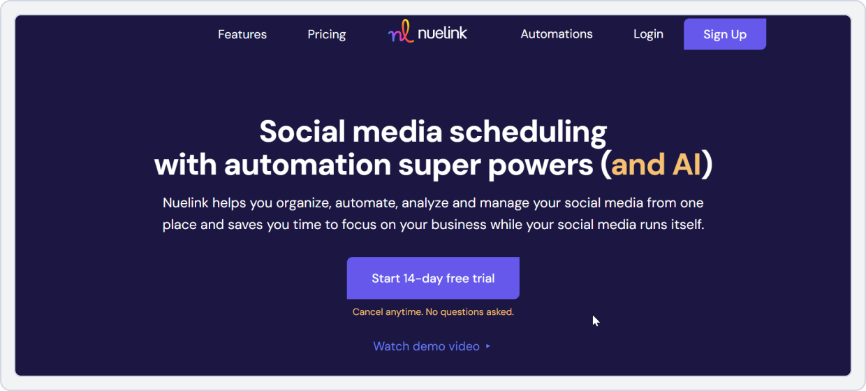 Screenshot of Nuelink social media scheduler showing bulk upload and posting automation interface