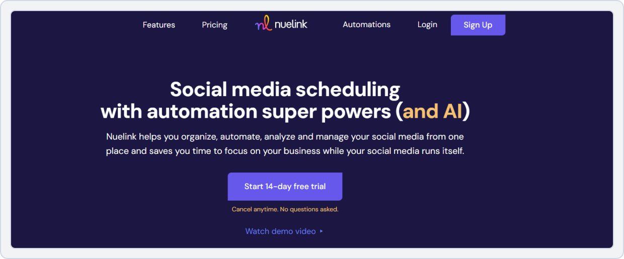 Screenshot of Nuelink platform interface for social media monitoring and engagement management