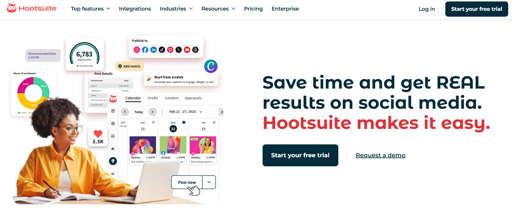 Screenshot of Hootsuite landing page
