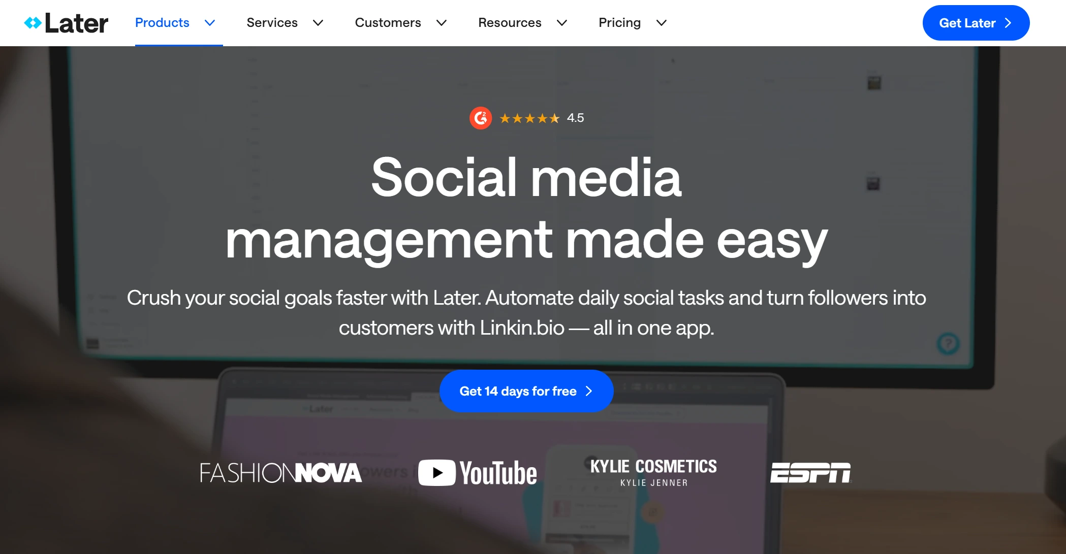 Screenshot of Later's landing page