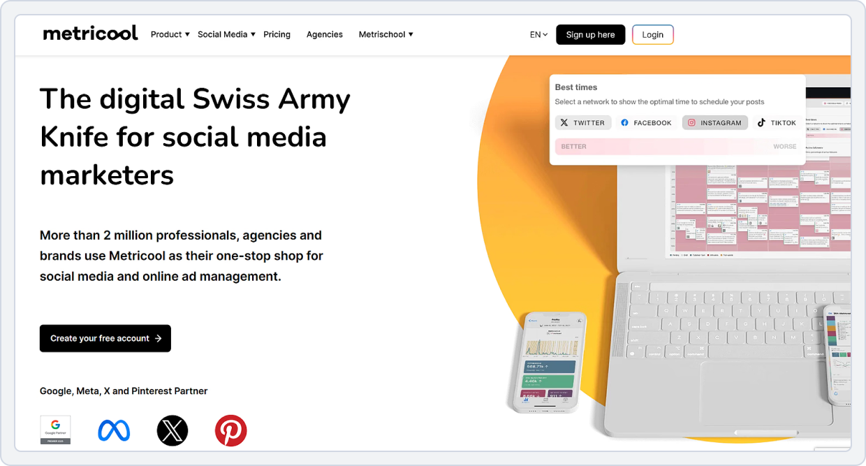 Metricool social media management platform interface as an alternative to Planoly