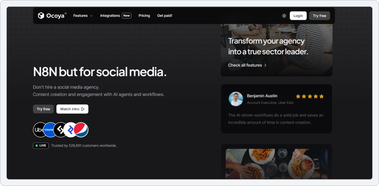 Screenshot of Ocoya platform interface for social media content planning and automation. 