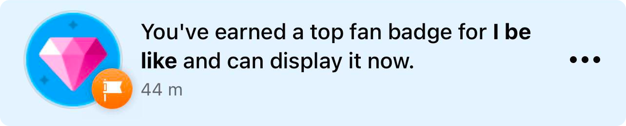 Screenshot of Facebook top fan badge notification