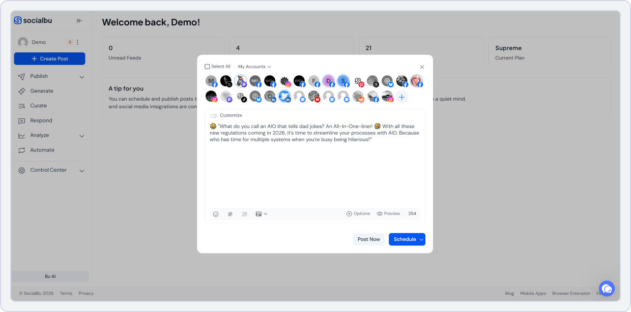 Screenshot of Publishing social media posts with SocialBu