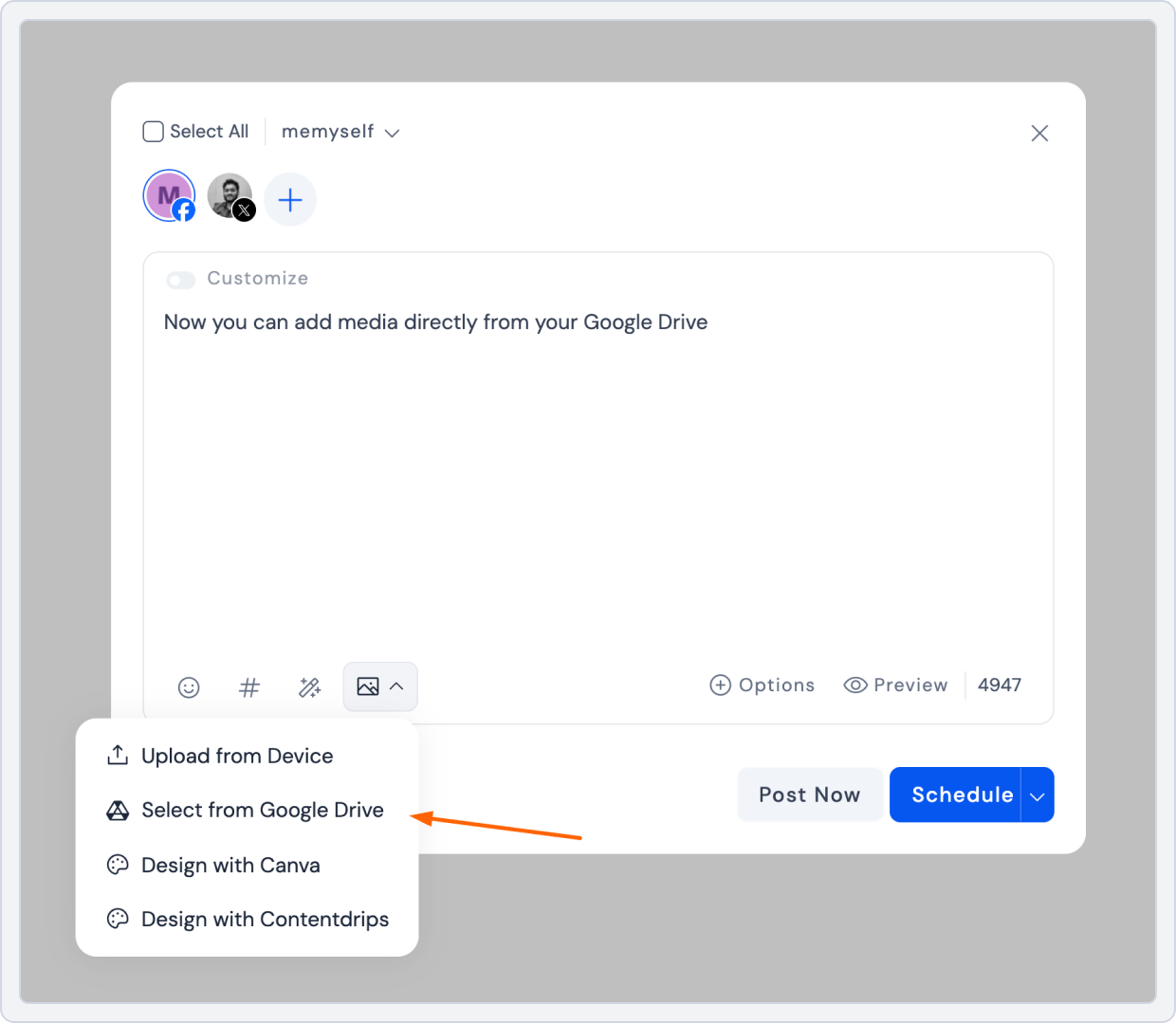 Add media from Google Drive on SocialBu- 2025 SocialBu update