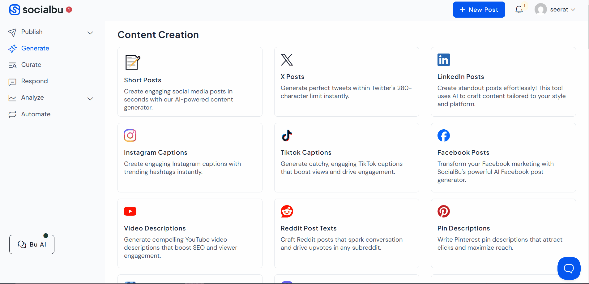 50+ free AI tools from SocialBu
