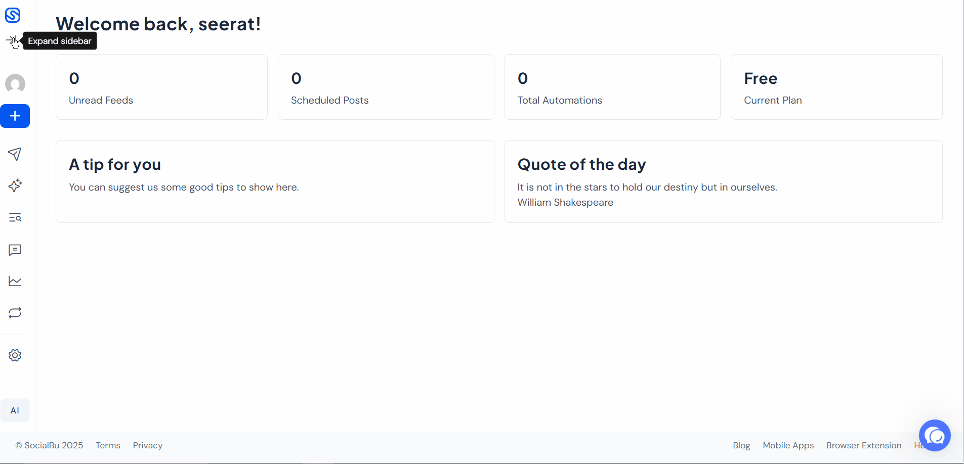Collapsible Sidebar of SocialBu- 2025 year recap update