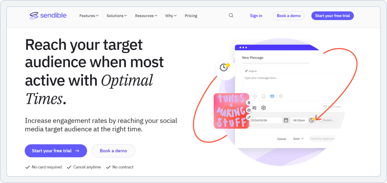 Screenshot of Sendible landing page