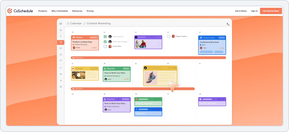 Screenshot of social media management tool CoSchedule landing page