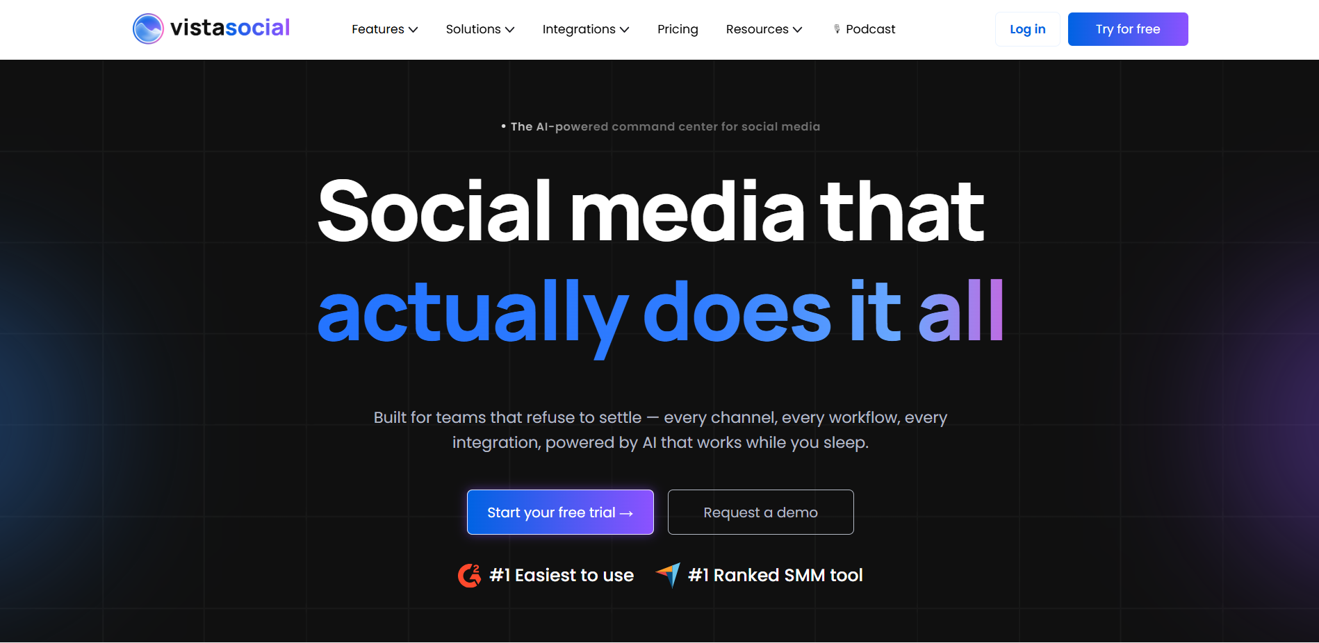 Landing page screenshot of Vista Social
