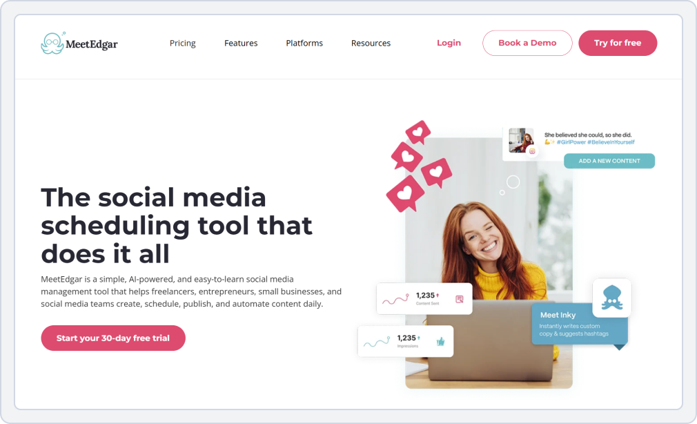Screenshot of MeetEdgar landing page