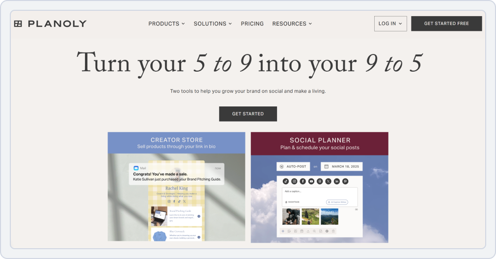 Screenshot of Planoly landing page