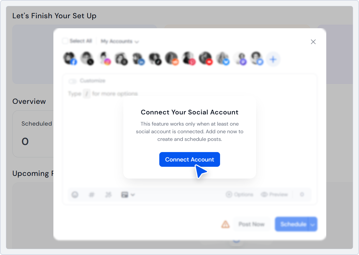Connect account for social media posting plan
