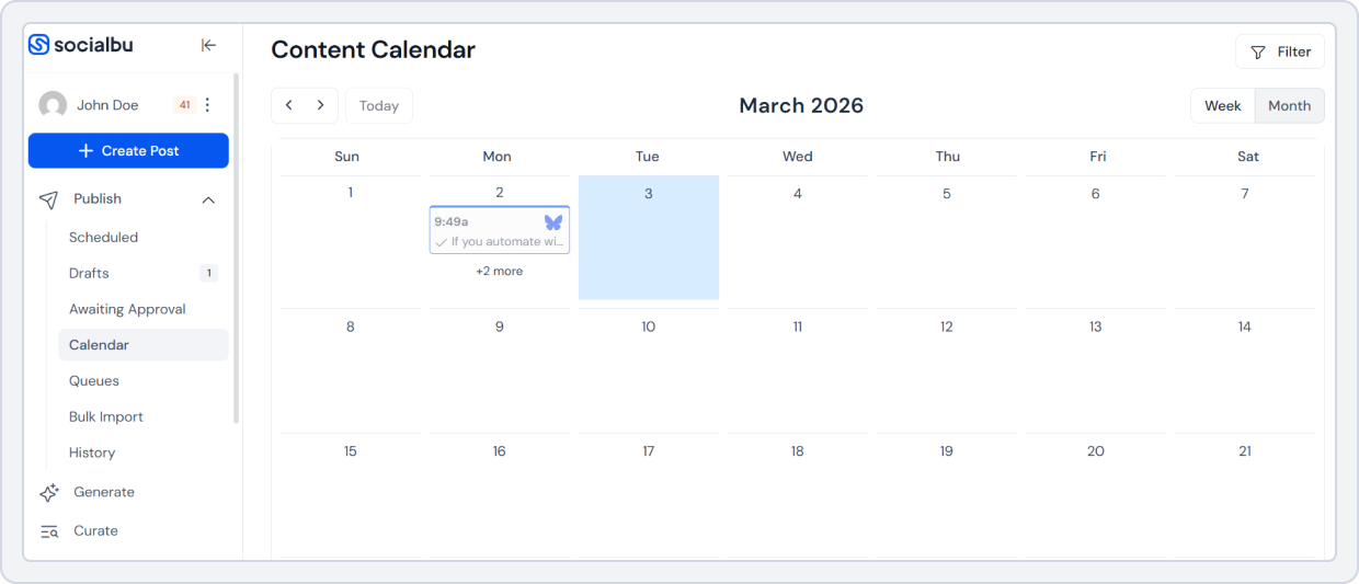 SocialBu content calendar