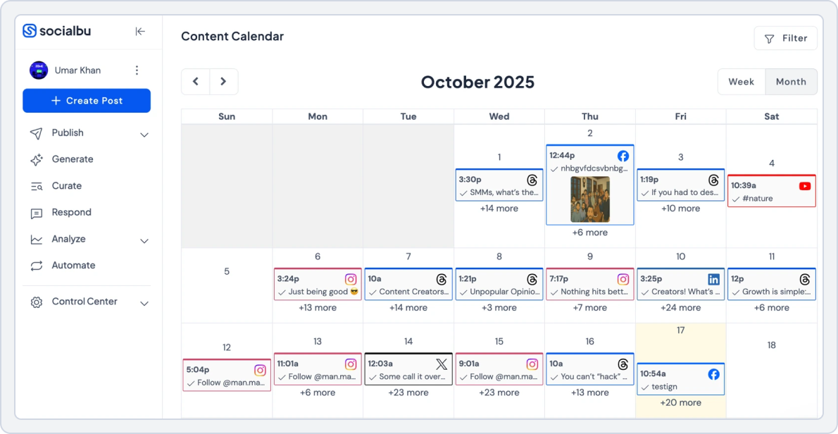 Dashboard screenshot of Statusbrew alternative: SocialBu