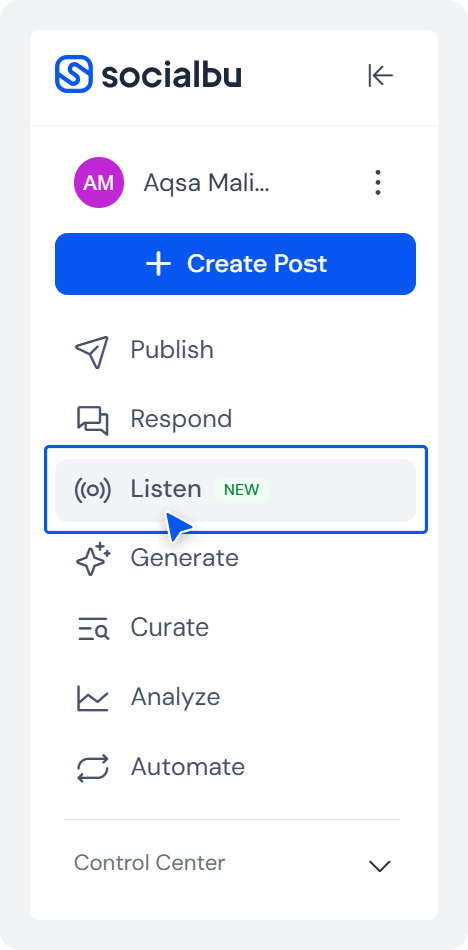Go to "Listen" on SocialBu dashboard