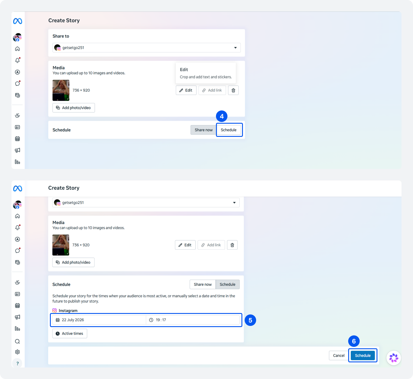 Schedule Instagram stories using Meta business