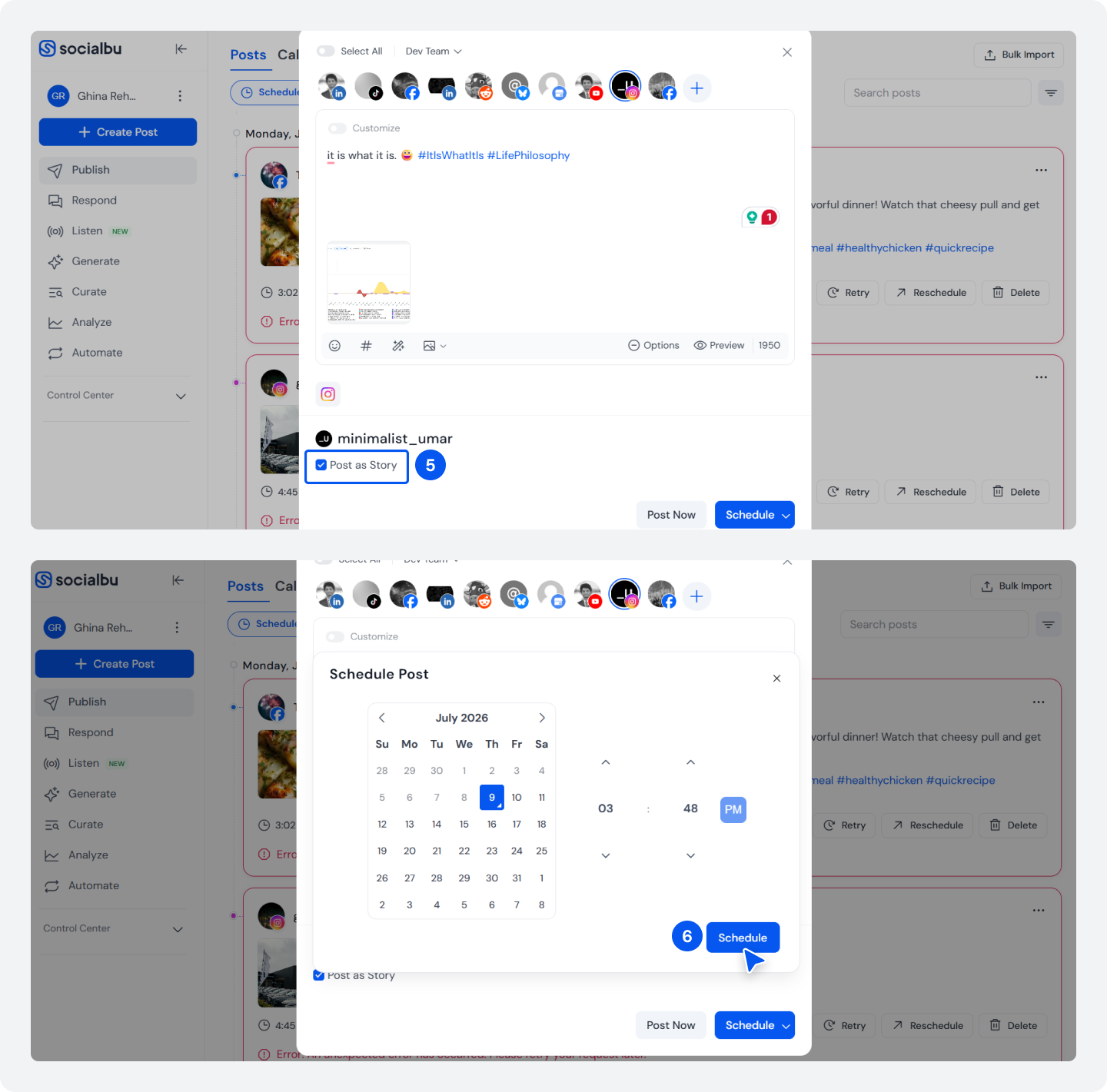 Schedule instagram stories using SocialBu