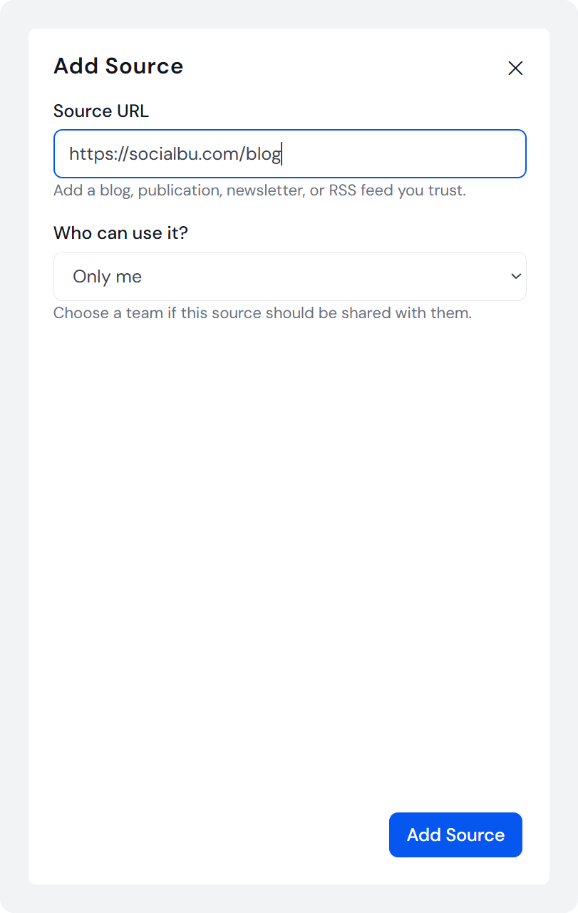 Open the Curate tab and add your sources