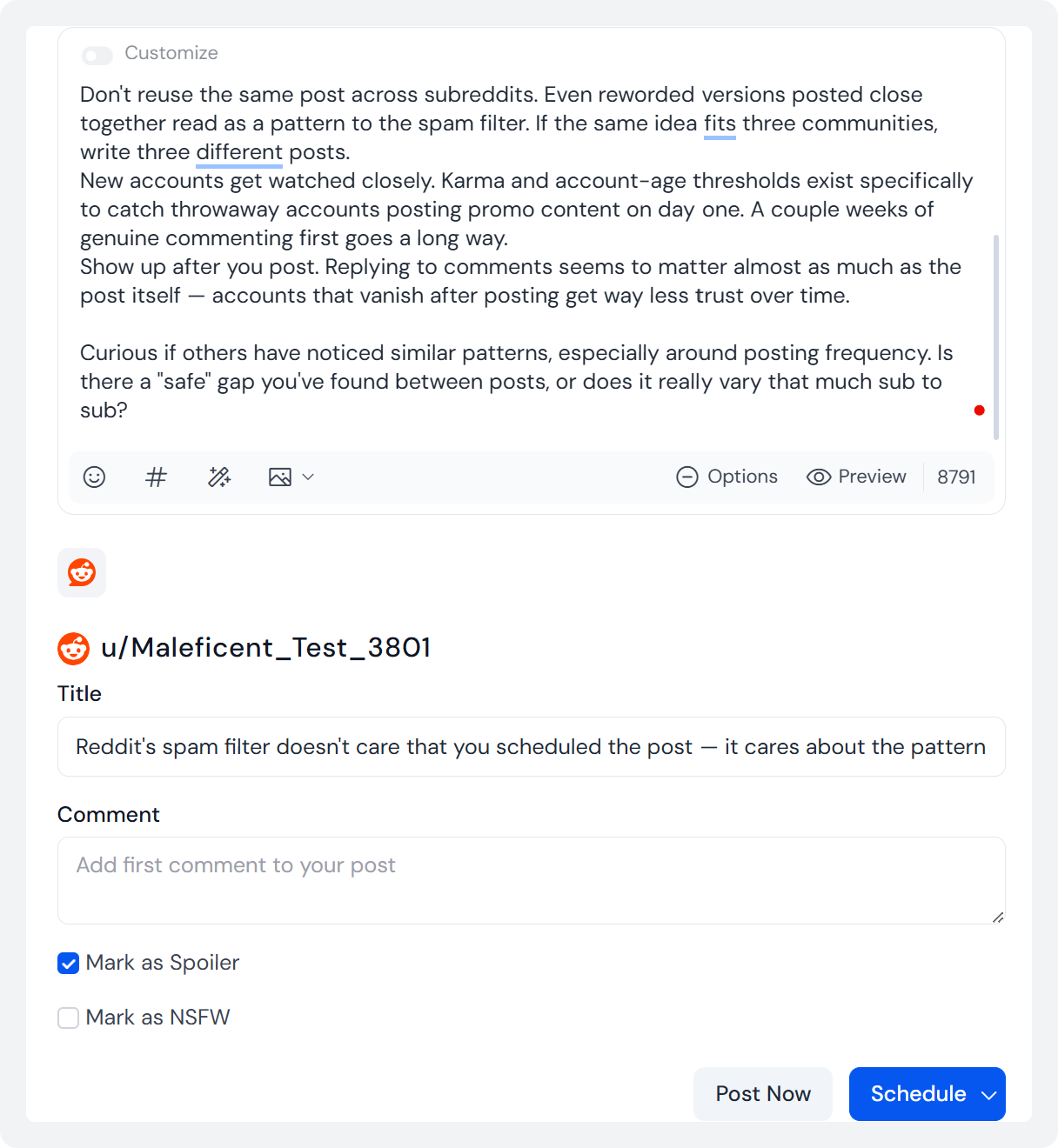 Make Reddit post using SocialBu