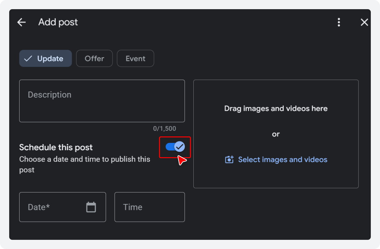 Select the "Schedule" Option