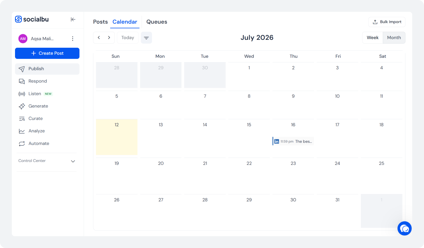 Use SocialBu's Content Calendar to Review Your Scheduled LinkedIn Posts