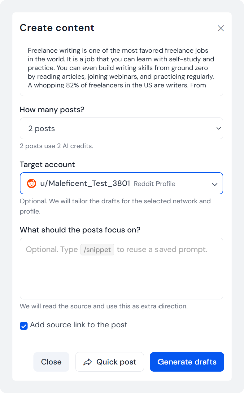 Create Posts Using the Content