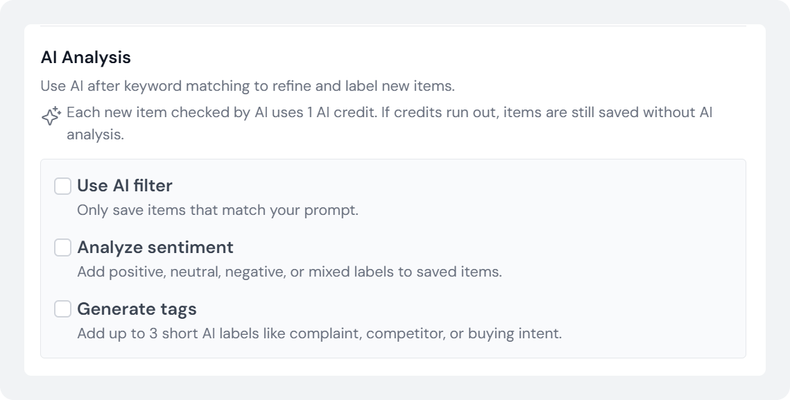 Select AI Analysis Features on Listening dashboard