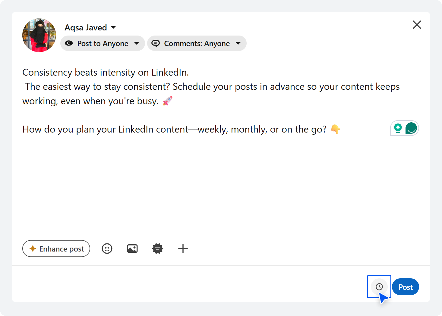 Scheduling from a LinkedIn Personal Profile