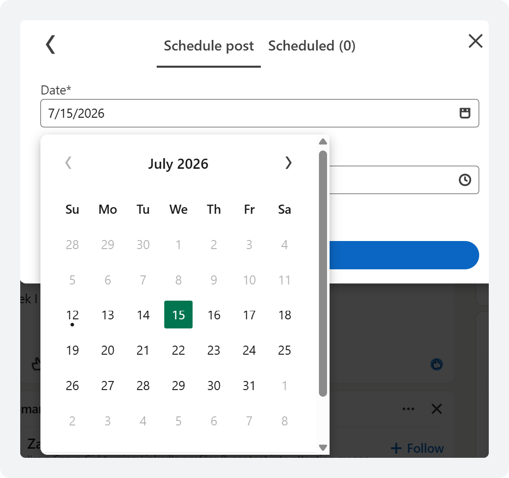 Schedule post on LinkedIn Personal Profile