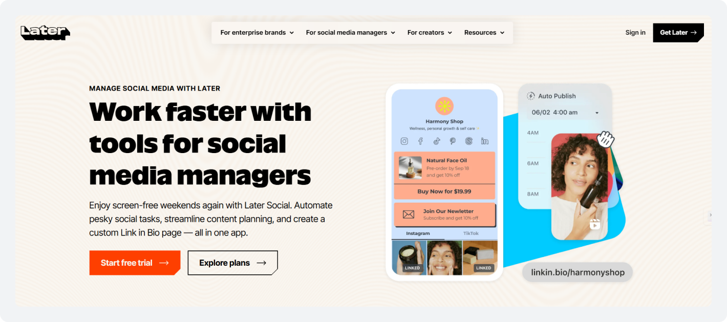 6. Later: Best for Visual-First Instagram and TikTok Brands