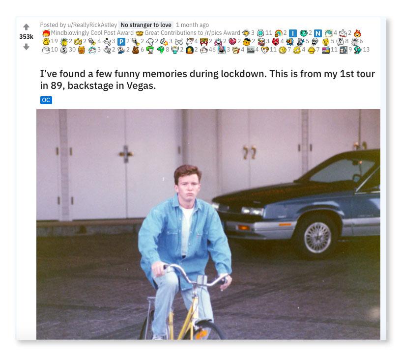 Rick Astley's most upvoted reddit post