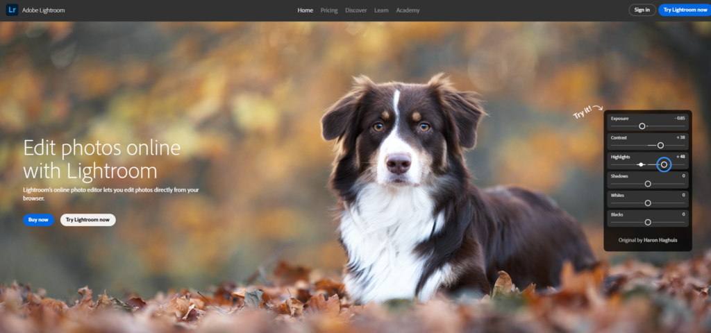 Adobe lightroom website home page