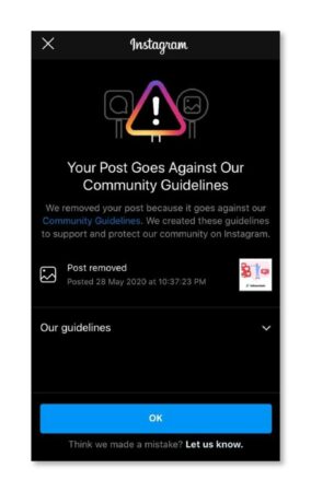 Image showing a post going against community guidelines.