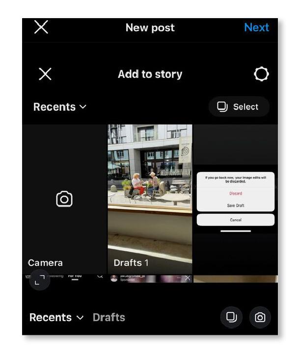 drafts in Instagram