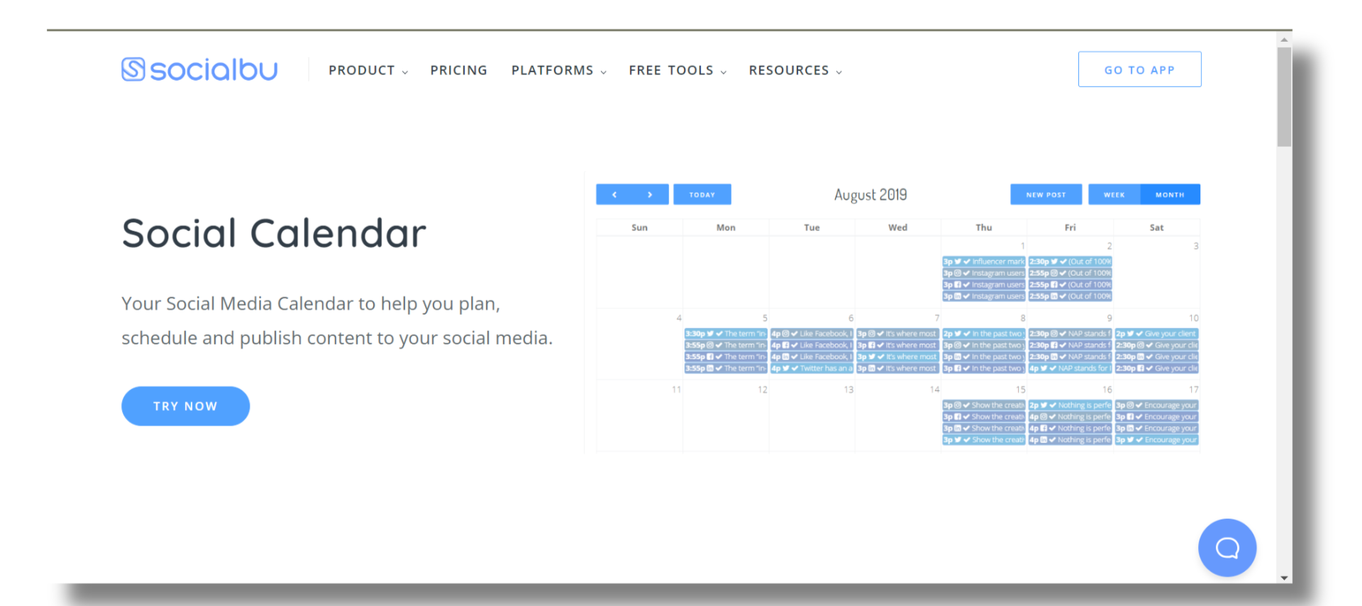 SocialBu's content calendar 