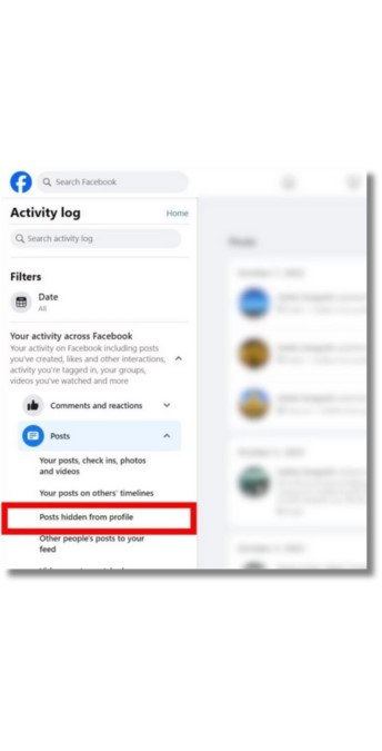 Click Posts, and select Post Hidden From Profile