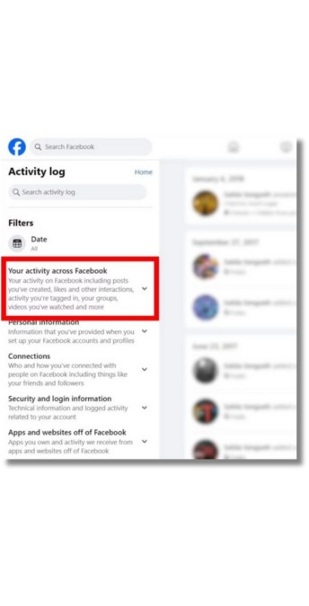 choose "Your Activity Across Facebook,"