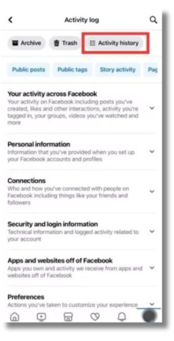 Tap Activity log, and select Activity History