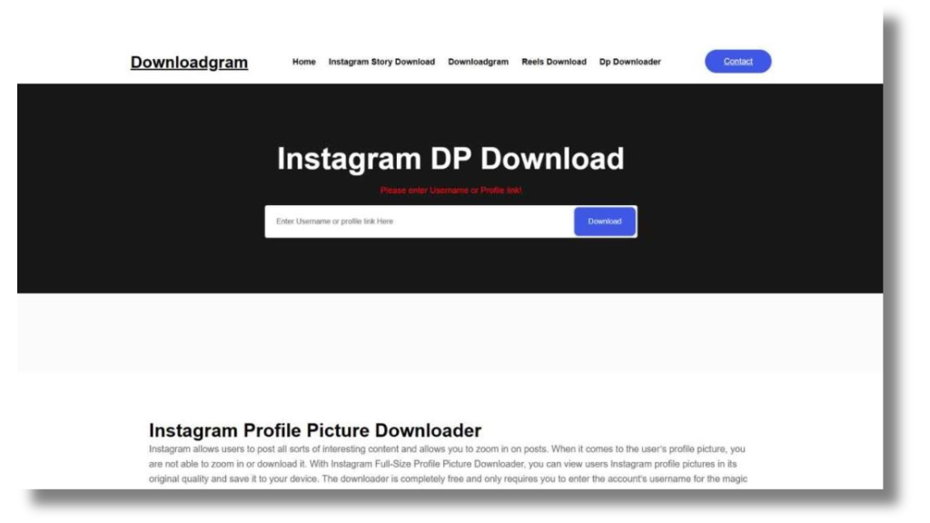 DownloadGram web page