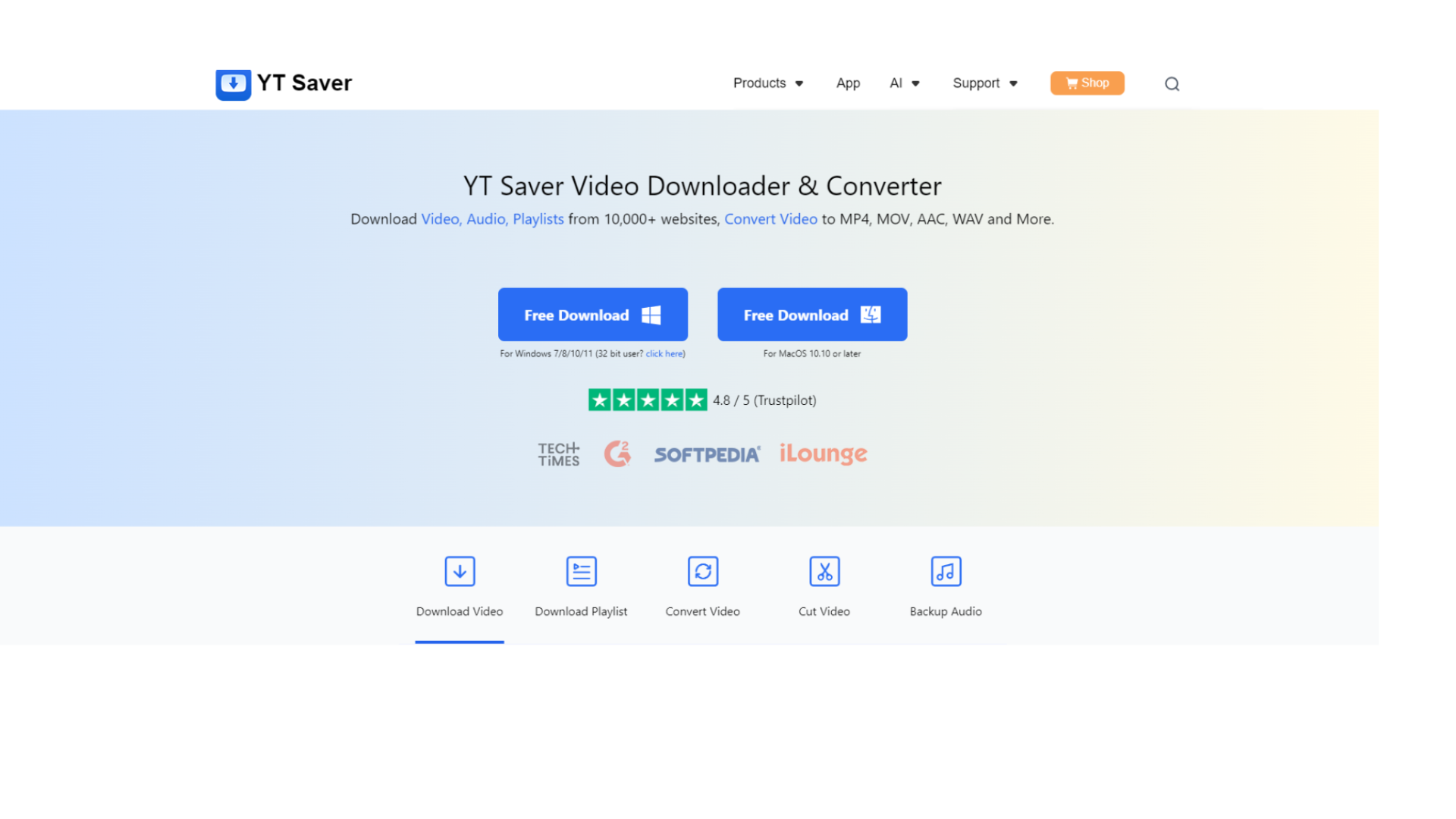 YT Saver home page