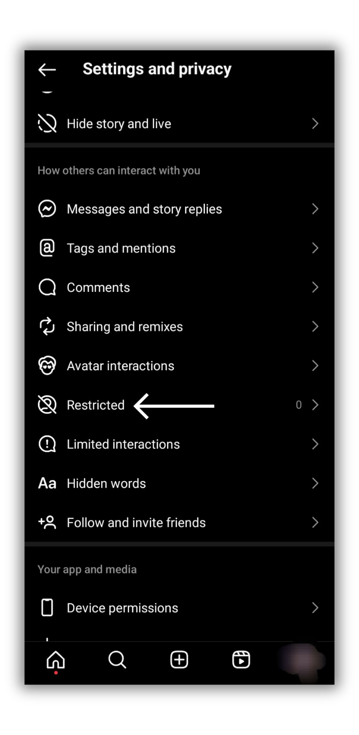 Restrict on Instagram through Settings Page - 1