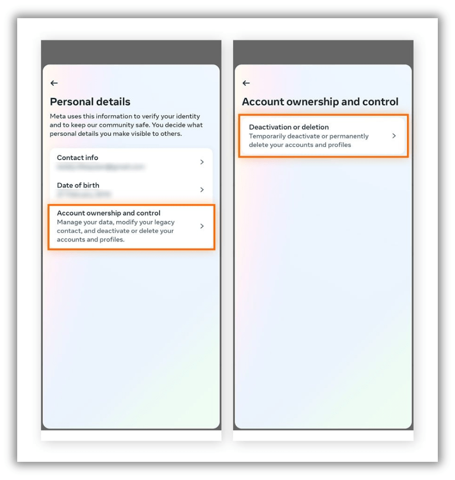 Account ownership and control and press “Deactivation or deletion”