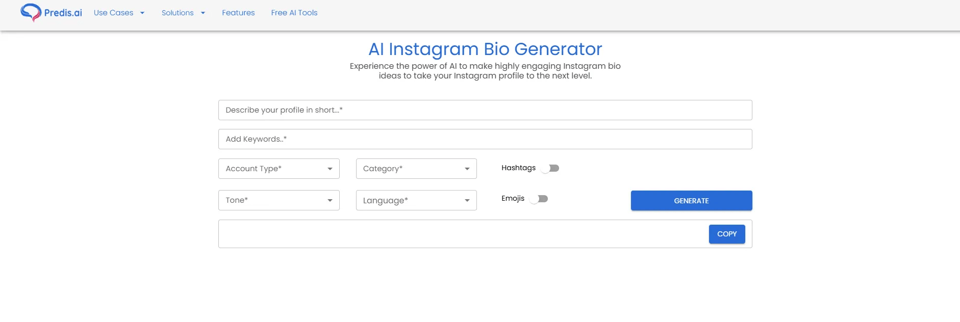 Predis AI Instagram bio generator