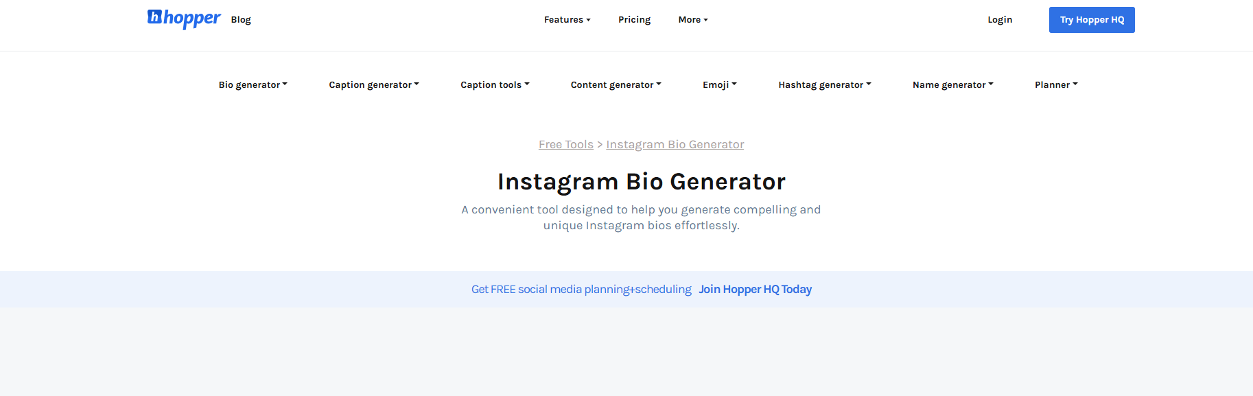 Hopper HQ Instagram Bio Generator