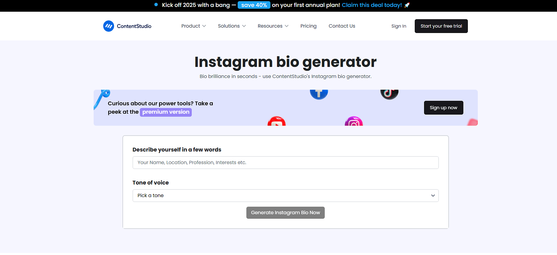 Content Studio Bio Generator