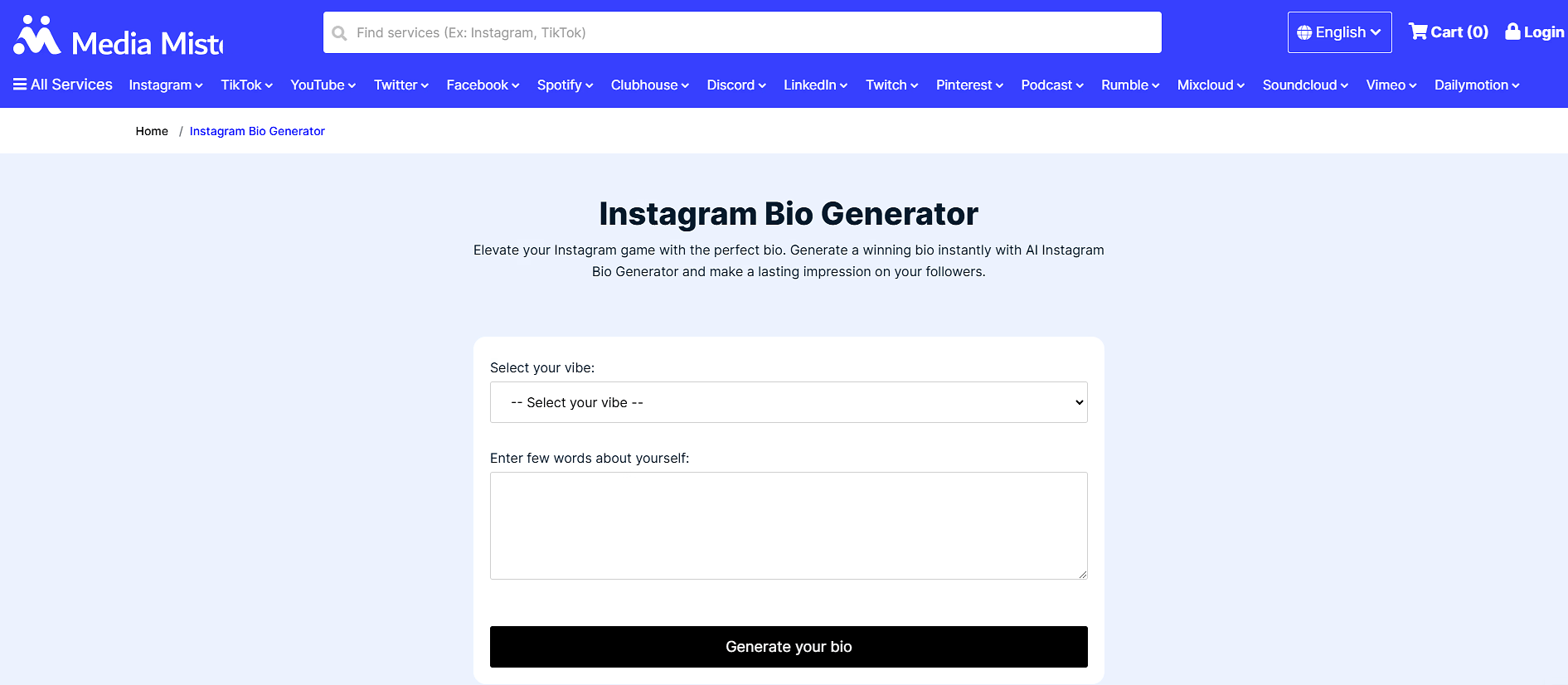 Media Mister Instagram Bio Generator